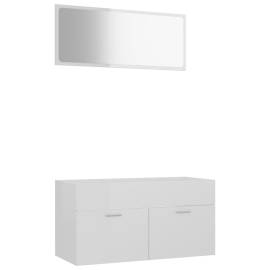 Set mobilier de baie, 2 piese, alb extralucios, pal, 2 image
