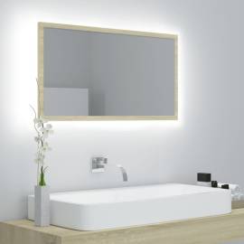 Oglindă de baie cu led, stejar sonoma, 80x8,5x37 cm, pal
