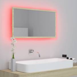 Oglindă de baie cu led, stejar sonoma, 80x8,5x37 cm, pal, 5 image