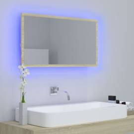 Oglindă de baie cu led, stejar sonoma, 80x8,5x37 cm, pal, 3 image