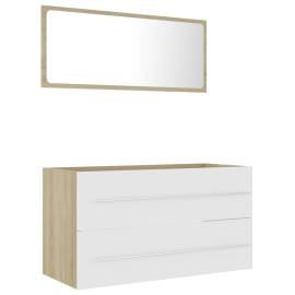 Set mobilier de baie, 2 piese, alb și stejar sonoma, pal, 2 image