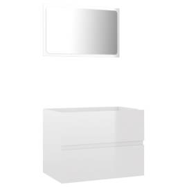 Set mobilier de baie, 2 piese, alb extralucios, pal, 2 image