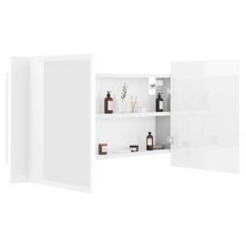 Dulap de baie cu oglindă și led, alb extralucios, 90x12x45 cm, 7 image