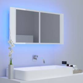 Dulap de baie cu oglindă și led, alb extralucios, 90x12x45 cm, 3 image