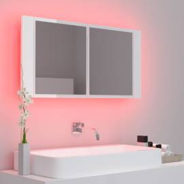 Dulap de baie cu oglindă și led, alb extralucios, 90x12x45 cm, 5 image