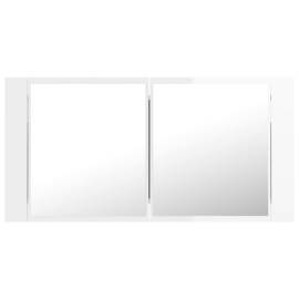Dulap de baie cu oglindă și led, alb extralucios, 90x12x45 cm, 9 image
