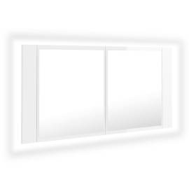 Dulap de baie cu oglindă și led, alb extralucios, 90x12x45 cm, 2 image