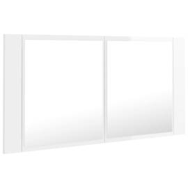 Dulap de baie cu oglindă și led, alb extralucios, 90x12x45 cm, 8 image