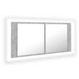 Dulap de baie cu oglindă și led, gri beton, 100x12x45 cm, 2 image
