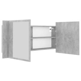 Dulap de baie cu oglindă și led, gri beton, 100x12x45 cm, 10 image