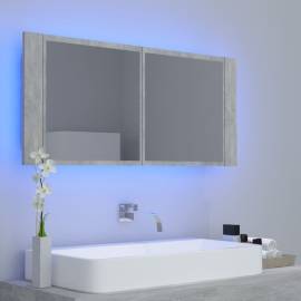 Dulap de baie cu oglindă și led, gri beton, 100x12x45 cm, 5 image
