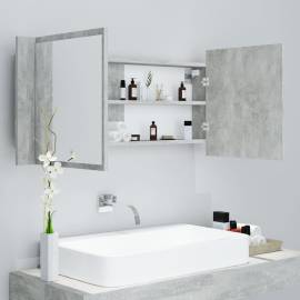 Dulap de baie cu oglindă și led, gri beton, 100x12x45 cm, 4 image