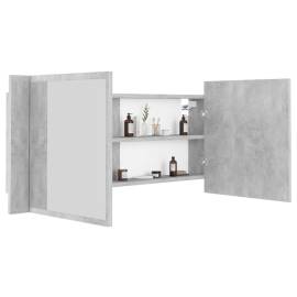 Dulap de baie cu oglindă și led, gri beton, 100x12x45 cm, 3 image