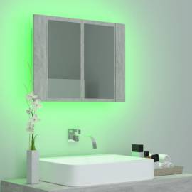 Dulap de baie cu oglindă și led, gri beton, 60x12x45 cm, 5 image