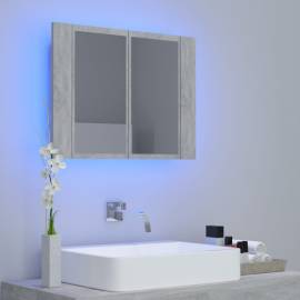 Dulap de baie cu oglindă și led, gri beton, 60x12x45 cm, 3 image