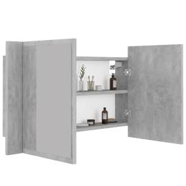 Dulap de baie cu oglindă și led, gri beton, 80x12x45 cm, 7 image