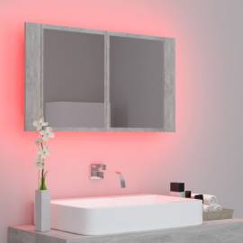 Dulap de baie cu oglindă și led, gri beton, 80x12x45 cm, 4 image