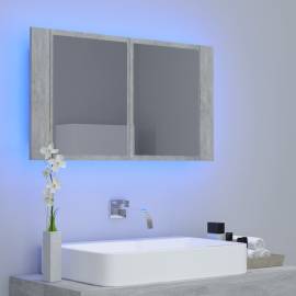 Dulap de baie cu oglindă și led, gri beton, 80x12x45 cm, 3 image