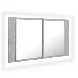 Dulap de baie cu oglindă și led, gri beton, 80x12x45 cm, 2 image