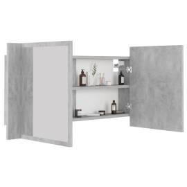 Dulap de baie cu oglindă și led, gri beton, 90x12x45 cm, 7 image