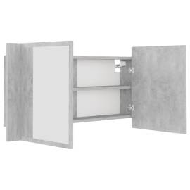 Dulap de baie cu oglindă și led, gri beton, 90x12x45 cm, 11 image