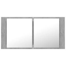 Dulap de baie cu oglindă și led, gri beton, 90x12x45 cm, 9 image