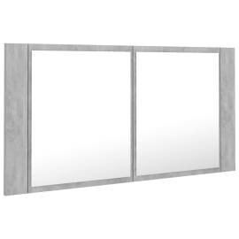 Dulap de baie cu oglindă și led, gri beton, 90x12x45 cm, 8 image