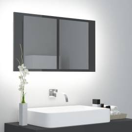 Dulap de baie cu oglindă și led, gri extralucios, 80x12x45 cm