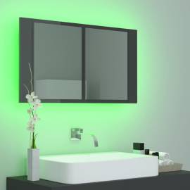 Dulap de baie cu oglindă și led, gri extralucios, 80x12x45 cm, 5 image