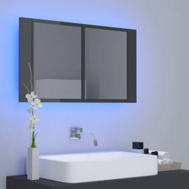 Dulap de baie cu oglindă și led, gri extralucios, 80x12x45 cm, 3 image