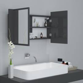 Dulap de baie cu oglindă și led, gri extralucios, 80x12x45 cm, 6 image