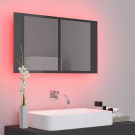 Dulap de baie cu oglindă și led, gri extralucios, 80x12x45 cm, 4 image