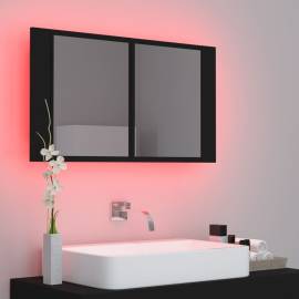 Dulap de baie cu oglindă și led, negru, 80x12x45 cm, 4 image