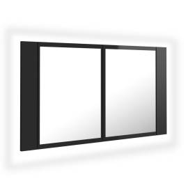 Dulap de baie cu oglindă și led, negru extralucios, 80x12x45 cm, 2 image