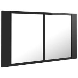 Dulap de baie cu oglindă și led, negru extralucios, 80x12x45 cm, 8 image