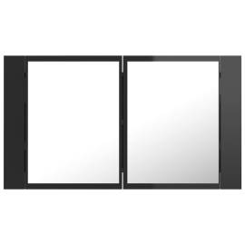 Dulap de baie cu oglindă și led, negru extralucios, 80x12x45 cm, 9 image