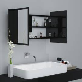 Dulap de baie cu oglindă și led, negru extralucios, 80x12x45 cm, 6 image