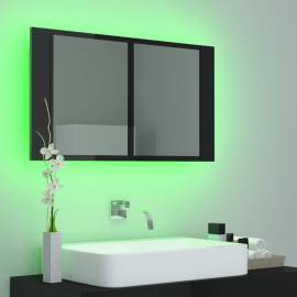 Dulap de baie cu oglindă și led, negru extralucios, 80x12x45 cm, 5 image