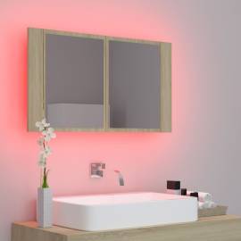 Dulap de baie cu oglindă și led, stejar sonoma, 80x12x45 cm, 4 image