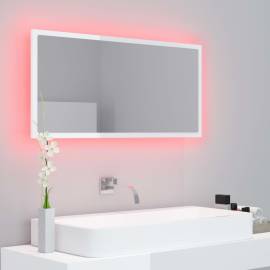 Oglindă de baie cu led, alb extralucios, 90x8,5x37 cm, pal, 3 image
