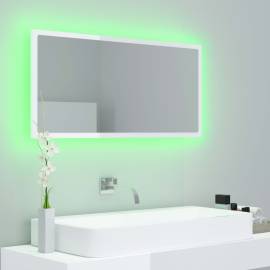 Oglindă de baie cu led, alb extralucios, 90x8,5x37 cm, pal, 4 image