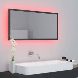 Oglindă de baie cu led, gri extralucios, 90x8,5x37 cm, pal, 3 image