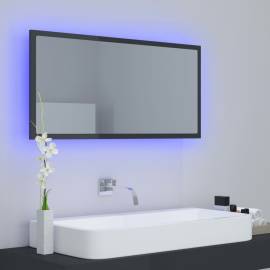 Oglindă de baie cu led, gri extralucios, 90x8,5x37 cm, pal, 5 image