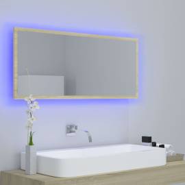 Oglindă de baie cu led, stejar sonoma, 100x8,5x37 cm, pal, 3 image