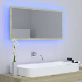 Oglindă de baie cu led, stejar sonoma, 90x8,5x37 cm, pal, 4 image