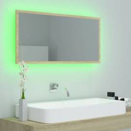 Oglindă de baie cu led, stejar sonoma, 90x8,5x37 cm, pal, 3 image