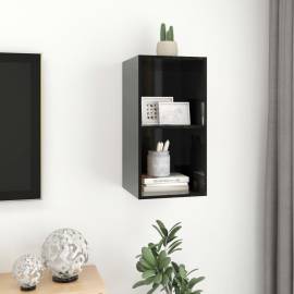 Dulap tv montat pe perete, negru extralucios, 37x37x72 cm, pal, 4 image