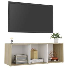 Comodă tv, alb și stejar sonoma, 107x35x37 cm, pal, 3 image