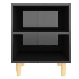Comodă tv, picioare lemn masiv, negru extralucios, 40x30x50 cm, 4 image