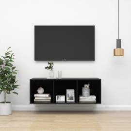 Dulap tv montat pe perete, negru extralucios, 37x37x107 cm, pal